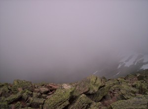 The view from Katahdin when fog surrounds the peak