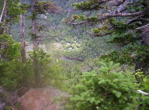 Carter Notch Hut, as seen from above on the mountain just north of it on the A.T.