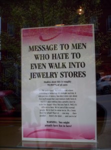 A long message to entice men to enter a jewelry store