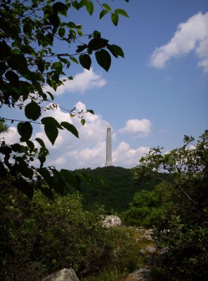 A view of High Point Monument from the east (trail-north of it on the Appalachian Trail)