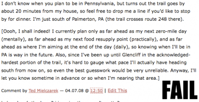 Screenshot of Ted's comment and my response with FAIL, lolcat-style, in the lower right corner