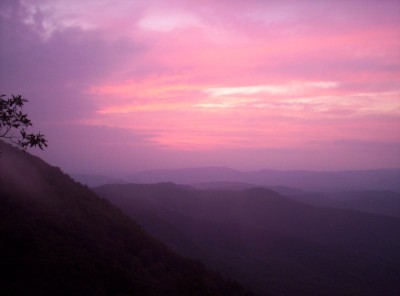 A purple-and-pink sunset over a valley in George Washington National Forest