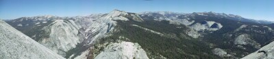 The surrounding mountains and valleys, facing forward during the descent of Half Dome