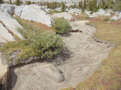 A large depression of dry soil, which would have been filled with water a few months ago